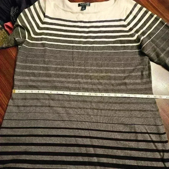 Lauren Ralph Lauren Cotton Knit Gray Striped Round Neck 3/4 Sleeve Midi Dress 1X - Picture 7 of 14